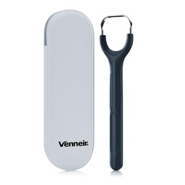 Venneir® Tongue Scraper with Travel Case, Oral Glide Pro–Bad Breath Treatment, Medical-Grade Stainless Steel– for Adults & Kids. 100% Rustproof, Sleek & Effective Design (Midnight Grey)