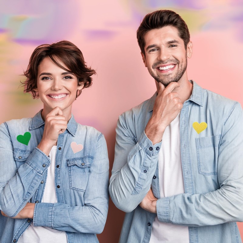 sourcing map 3Pcs Heart Iron on Patches Green Embroidered Patches