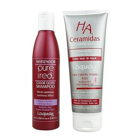 Loquay Kit Matizador Shampoo y Mascarilla Acondicionadora Para Cabello Rojo Ha Ceramidas con Perlas de Color y Acido Hialurónico