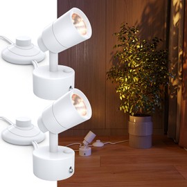 Sunco Uplighting Indoor with Foot Switch, LED Floor Spotlight, for Indoor Plants 3W, 300 Lumens, 3000K Warm White, 120V, Non-Dimmable, White UL/ETL 2 Pack