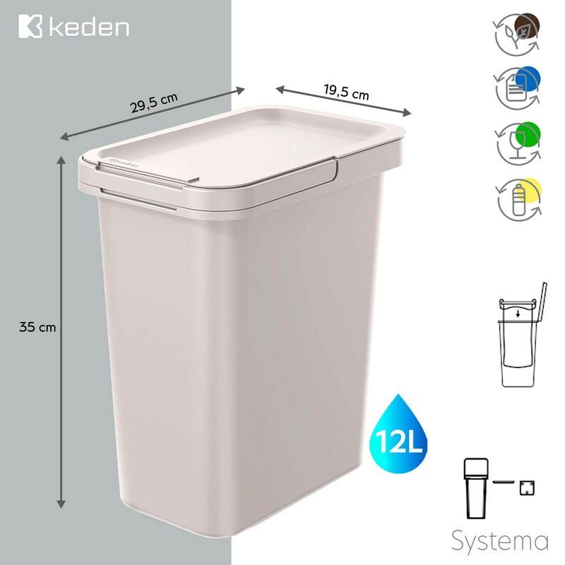 Recycling Container Square 12 L White KEDEN