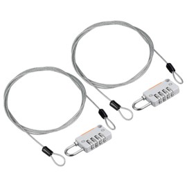 PATIKIL Security Steel Cable with 4 Digit Combination Lock, 2 Set 4.9Ft Coated Safety Wire Rope Double Loop Padlock for Outdoor Travel Luggage, Gray