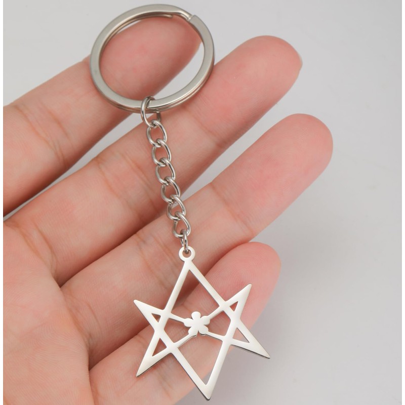 EUEAVAN Unicursal Hexagram Symbol Keyring 6-Pointed Star Key Ring Occult