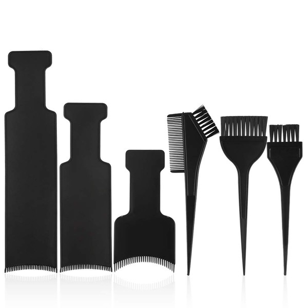 Hair Dye Brush Set, 3 Pieces Dye Brushes with Comb + 3 Pieces Hair Dye Board DIY Hair Dye Set Professional Hair Dye Board Hair Dye Brush for Salon and Home (3 Sizes, Black)