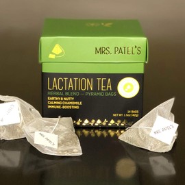 Mrs. Patel's Lactation Tea, Herbal Blend, Mild & Soothing, For Breastfeeding and Pumping Moms, Drink Iced or Hot, Caffeine Free, Gluten Free, Dairy Free, Fenugreek Free (14 small tea bags)
