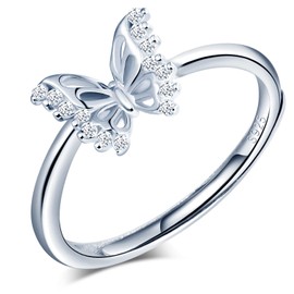 MicLee Women's Wedding Rings 925 Sterling Silver Butterfly Ring Wedding Rings Engagement Ring Wedding Rings with White Zirconia Partner Ring Adjustable Gifts for Valentine's Day Christmas for Women,