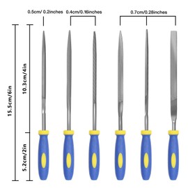 Needle File Set, Carbon Steel 6 Piece Set(6-1/4'' Total Length) Hardened Alloy Strength Steel - Set Includes Flat, Flat Warding, Square, Triangular, Round, and Half-Round File