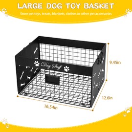 Bfttlity Dog Toy Basket - Large Dog Toy Box with Handles and Label Position Design for Living Room, Metal Dog Toy Bin Storage for Dogs Chew Pets Toys, Blankets, Clothes, Food (Black)