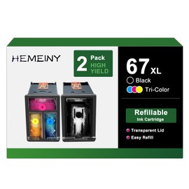 HEMEINY 67XL Refillable Ink Cartridges Compatible with HP Envy 6000 6052 6055 6058 6075 6400 Pro 6452 6455 6458 Deskjet 1255 2732 2752 2755 4140 4152 4155 4158 Printers