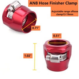 8AN Hex Fuel Hose Finisher Clamp Aluminium with Screw Band for Stainless Braided Hoses,Rubber Hoses end Finisher,Fits as/Oil/Fuel/Diesel/Air and Water Hose Tube-Red 2PCS
