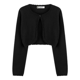 BlackButterfly Girls Long Sleeve Knitted Childrens Kids Bolero Shrug (Black, 13-14 Years)