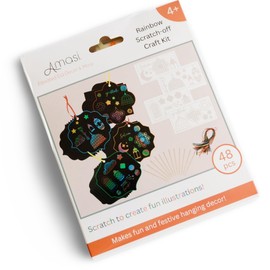 Rainbow Scratch-Off Craft Kit - 24 Cutouts (5”), 12 Stencils, 12 Wooden Scratch Tools & 12 Ribbons, Creative Crafts for Kids, Arts Crafts Kit for Boys, Fun Eid & Ramadan Crafts for Kids & Adults