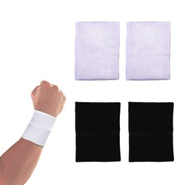 SHULLIN Sweatbands Pack of 4 Wrist Band Sports Sweatband Soft Thickened Wristband Absorbent Sweatbands for Tennis, Football, Basketball, Running, Gym, Training (Black and White)