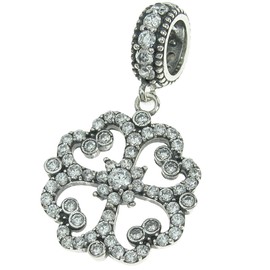 Dreambell 925 Sterling Silver Lucky 4 Leaf Clover Cz Crystal Dangle Pendant for European Charm Bracelets