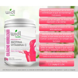 Colgeno Hidrolizado Widl Health 1kg Sabor Arndano con Biotina y Vitamina C                                                                            