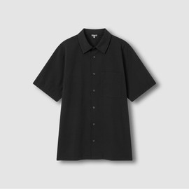 JAJU Men's Seersucker Short-Sleeve Shirt_Black