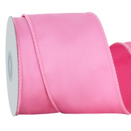 RIBBOOO Pink Wired Ribbon 2.5 inch inch x 10 Yards Double-Faced Satin Wired Edge Ribbon for Bows Flowers Gift Wrapping Wreaths Baby Shower DecorWedding DIY Crafts Continous