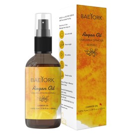 BAEYORK Moroccan Argan Oil (3.4 Fl. Oz) - Cold Pressed 100% Pure & Natural Carrier Oil for Hair, Skin, Nail, Carrier Oil for Massage with Anti-Ageing 100 Ml (Pack of 1) Clear