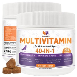 Dog Multivitamin Chewable, 40-in-1 Dog Vitamins & Supplements for Dogs, Hip & Joint Supplements, Immune System, Skin & Coat, Gut Health, for All Ages All Breeds (200 Chews Chicken Flavor)