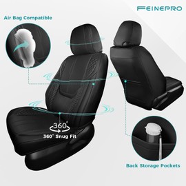 FEINEPRO Car Seat Covers Full Set - Universal Seat Covers for Cars SUV Truck – Faux Leather Automotive Seat Covers, Breathable & Waterproof Front and Rear Seat Protectors, Fit for Most Cars-Black