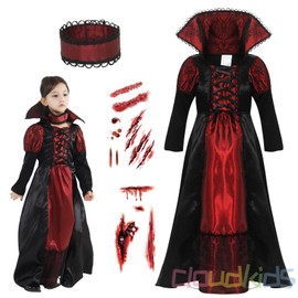 Biwinky Children's Vampire Dracula Costume, Vampire, One-Piece Costume, Kids Costume, Girls, Disguise, Universal Holy Scripts, Halloween, Parties, Events, XL (51.2-55.1 inches (130-140 cm)