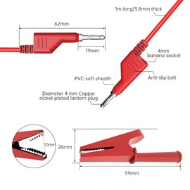 Cleqee 1000V 19A 4mm Stackable Banana Plug Test Lead Set with Insulated Alligator Clip 4mm Socket Banana Jack Copper Alligator Clip Copper Cable for Electrical Testing for Multimeter
