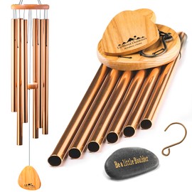 UpBlend XL Wind Chimes for Outside Gift – Deep Tone Wind Chime with Decorative Stone – Garden and Patio Décor for Porch or Yard, Elegant Outdoor Ornament, Meaningful Gift for Neighbors. 41” Bronze.