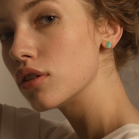 Gold Edged Jade Stud Earrings Light Green Oval Jade Earrings for Women Jade Jewelry for Valentines Day Birthday Anniversary Gifts