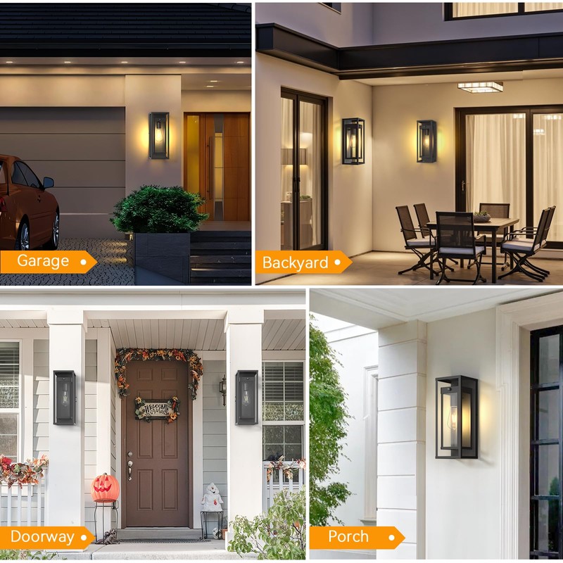 SIAFAVOI 15in Dusk to Dawn Outdoor Wall Sconce-Black Modern Exterior