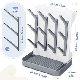 Baby Bottle Drying Rack,Baby Bottle Organizer for Countertop,Bottle Holder for Baby- Space Saving Standing Drying Rack for Baby Bottles and Pump Part Cleaning (Gray)