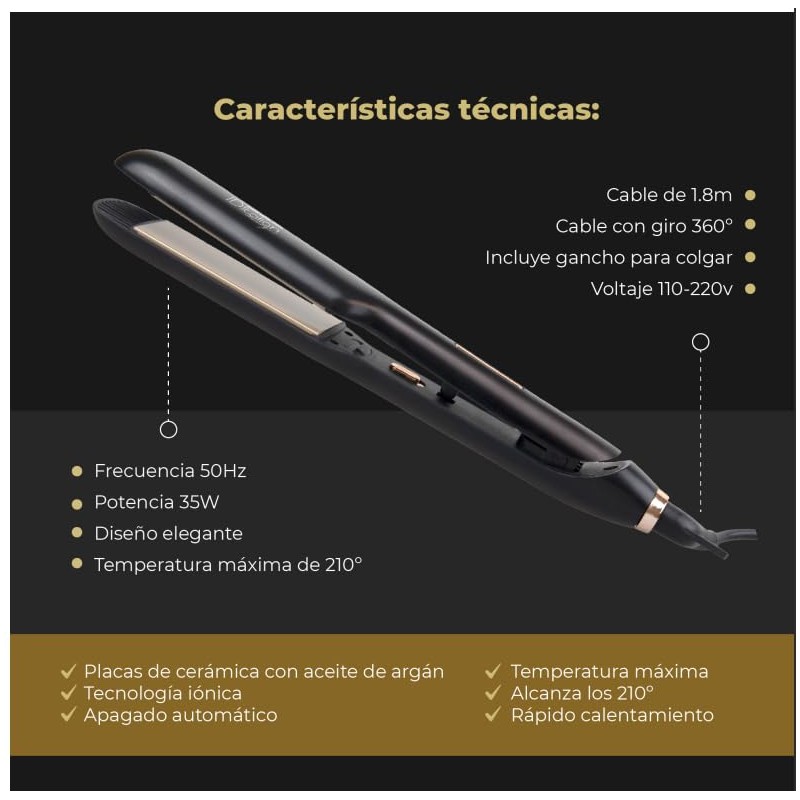 Plancha De Pelo Profesional Impregnada Con Aceite De Argán