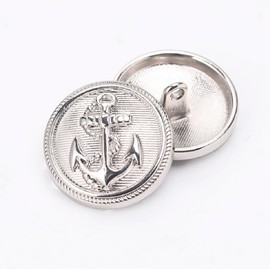 10 Pieces Clothing Buttons - Metal Boat Anchor Pattern Sewing Button Handle Round Buttons Set for Blazer Uniform Jacket (Silver, 28 mm)