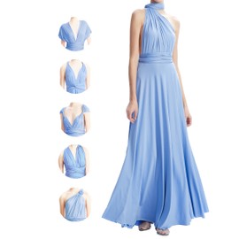INFIWING Infinity Dresses for Women with Bandeau, One Size Wrap Dress Long Maxi Bridesmaids Convertible Dresses, Wedding Guest Multiway Dresses Dusty Bule