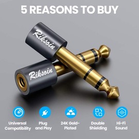 RIKSOIN Headphone Adapter, 2-Pack 6.35mm (1/4 Inch) Male to 3.5mm (1/8 Inch) Female Stereo Audio Adapter [Gold Plated, Hi-Fi Sound] for Amp Adapter, Guitar, Digital Piano, Microphones, Speaker