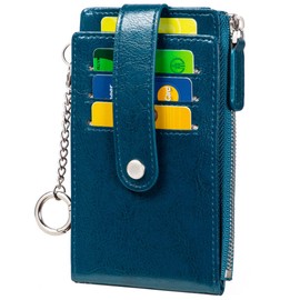 Huztencor Credit Card Holder for Women RFID Small Wallet Women Slim - Multi Zipper Card Case with Keychain Blue