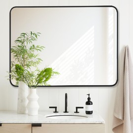 Bonverre 30x40 Inch Bathroom Mirror with Black Metal Frame, Rounded Corner Rectangle Mirror for Wall, Rectangular Vanity Mirror, Modern Large Mirror for Bedroom, Living Room, Horizontal or Vertical