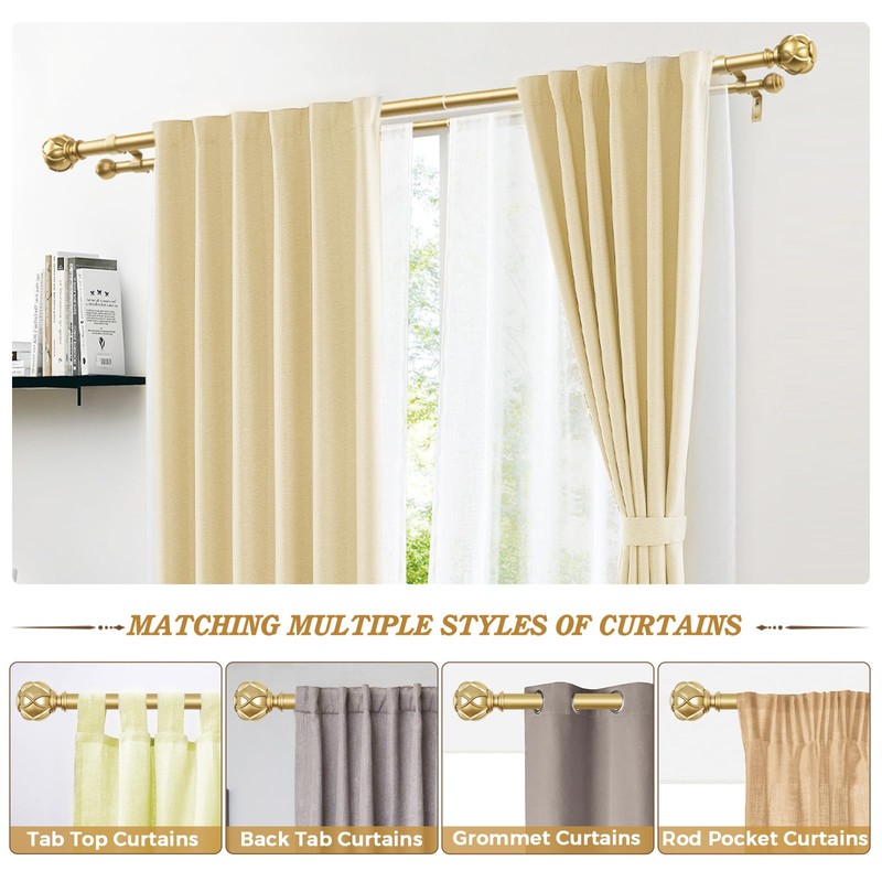 KAMANINA 1 Inch Double Curtain Rods for Windows 72 to