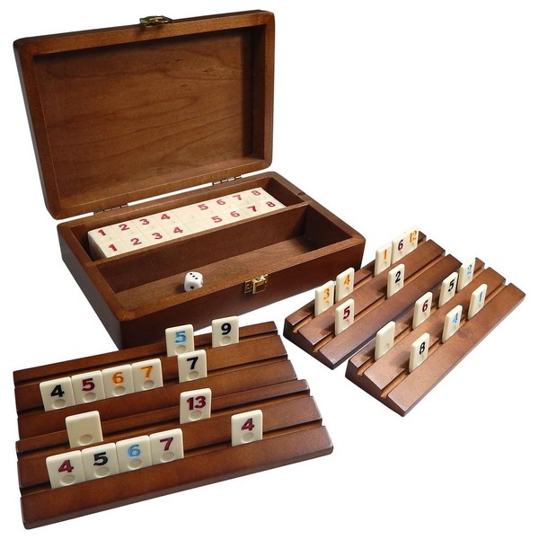 Best Chess Set Tracy Mini Travel Rummy Tile Board Game in Wood Case with Wooden Racks and Urea Tiles