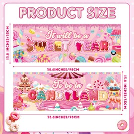 Containlol 2 Pcs Classroom Welcome Banner Poster Candyland Classroom Banner Decor Sweet Candy Land Classroom Bulletin Board Set with Adhesive Dot for School Office Home Ice Cream Party Wall Decor
