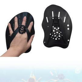 1 Pair Swimming Hand Paddles for Training, Adjustable Swim Paddles with Straps for Upper Body Resistance, Water Gloves, Unisex Swim Paddles for Hands, Ideal for Swimming Practice (Black, Large)