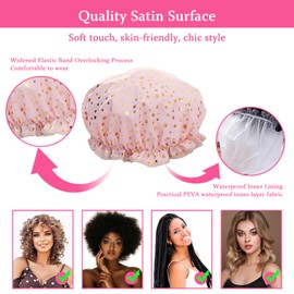 Shower Cap, Pack of 2 Waterproof Shower Caps, Shower Cap for Women, Hair Cap for the Night, with Elastic Band, Reusable Shower Caps for Girls Women (J)