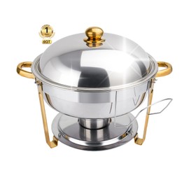 Beviliu 6QT Chafing Dishes for Buffet, 1 Pack 6QT Food Warmers for Parties Buffet, Warming Trays for Buffets Party, Catering Supplies Buffet Display Silver and Gold Chafing Dish for Any Parties