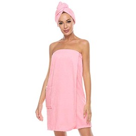 Kniffi Womens Wrap Towel Spa Wraps & Hair Towel Body Wrap Adjustable Closure Bathrobe Pink S/M