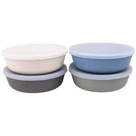 WeeSprout Bamboo Kids Bowls with Lids, Set of Four 15 oz Kid-Sized Bamboo Bowls, Bamboo Kid Bowls with Lids for Leftovers, Dishwasher Safe (Blue, Green, Gray, & Beige)