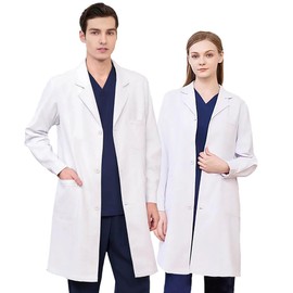 White Unisex Lab Coat for Men & Women Lab Doctor Workwear Scrubs Uniform with 3 Pockets Classic Fit (White, Medium)