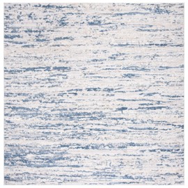 SAFAVIEH Amelia Collection Area Rug - 11' Square, Ivory & Blue, Modern Abstract Design, Non-Shedding & Easy Care, Ideal for High Traffic Areas in Living Room, Bedroom (ALA768A)