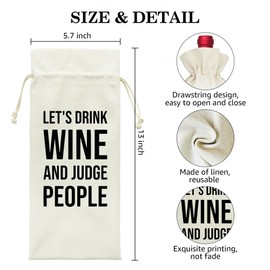 LAGZDFC Lets Drink Win And Judge People Wine Champagne Gifts Bag, Reusable Drawstring Wine Wrap Bag, Funny Friend Sarcastic Present, BFF Gifts, Wine Lover Present, Party Supplies