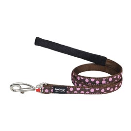 Red Dingo Designer Dog Lead, Pink Spots on Brown (25mm x 1.2m) L