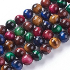 Tiger's Eye Gemstone Beads 8 mm and 6 mm, Tiger Eye, Mixed Colour, Pearl Necklace Bead with Hole for Threading Gemstone Tiger Eye Gemstone Beads (8 mm, Pack of 15)
