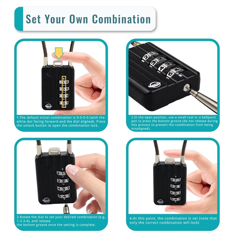 SISAV 4 Digit Cable Combination Lock 20 inches(50cm) Cable for